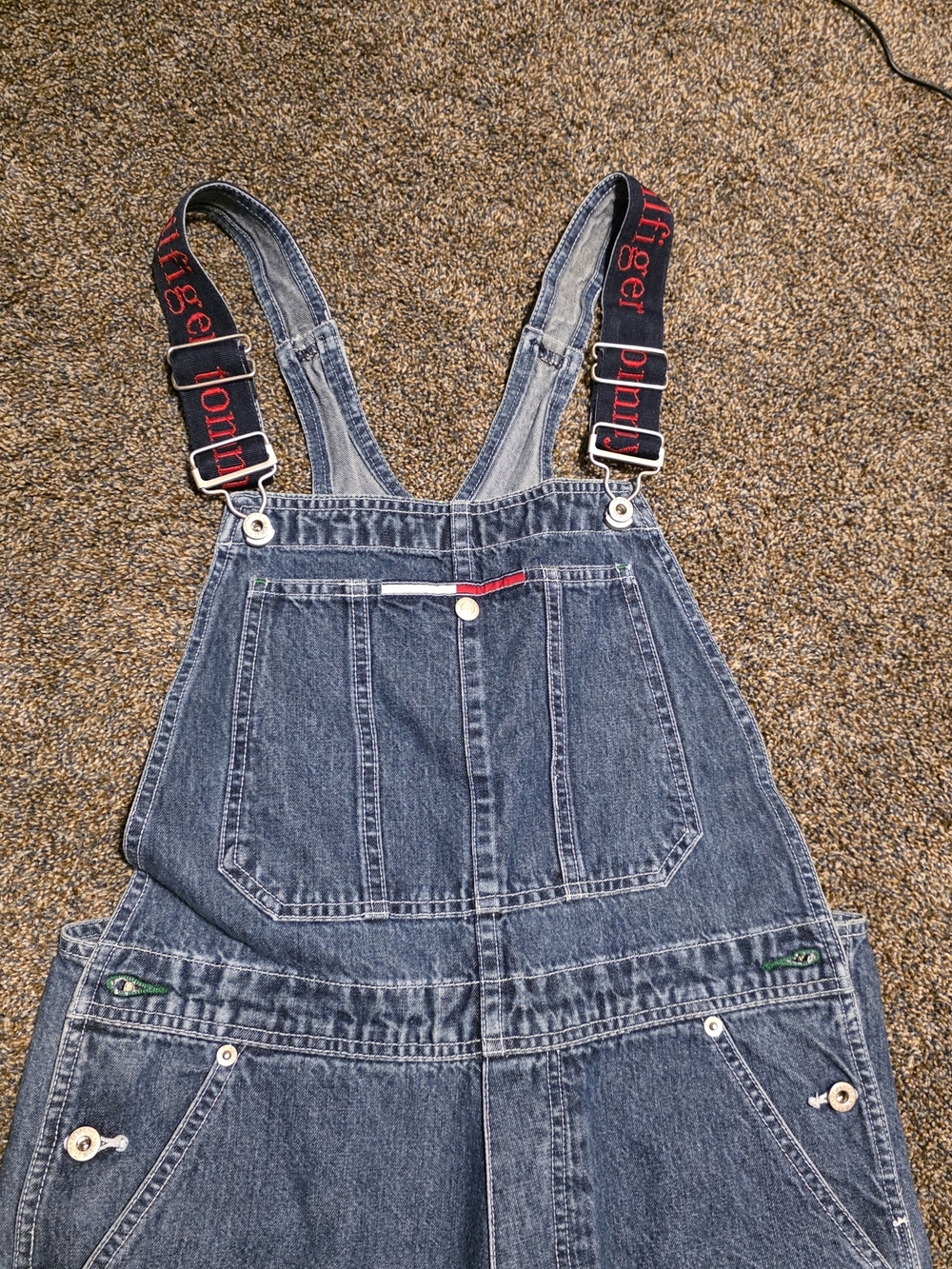 90s Vintage Tommy Hilfiger Denim Overalls with Logo Strap Detailing - Blue